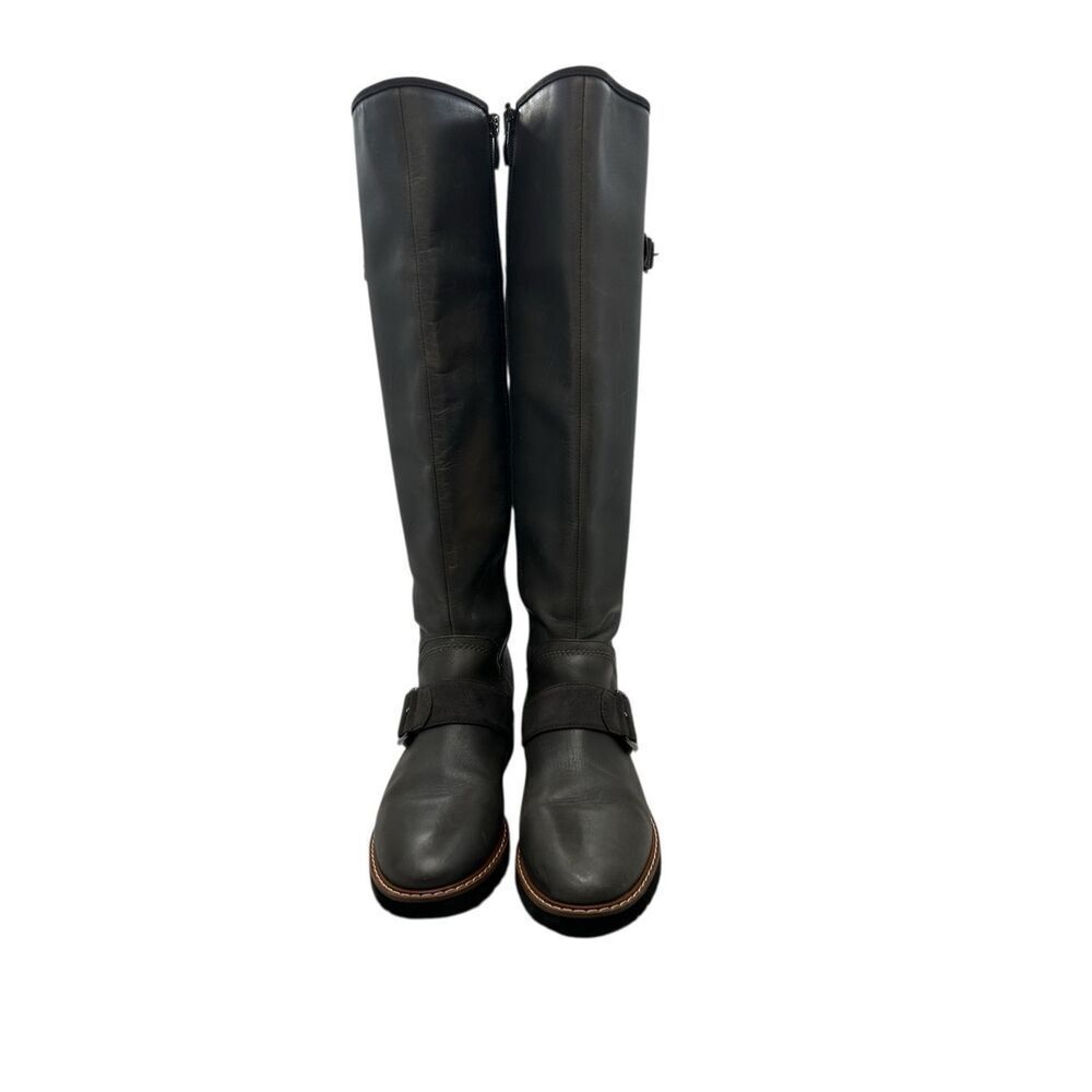 Franco Sarto Cutler Gray Leather Tall Riding  Boots Buckle Lug Sole Womens 6.5